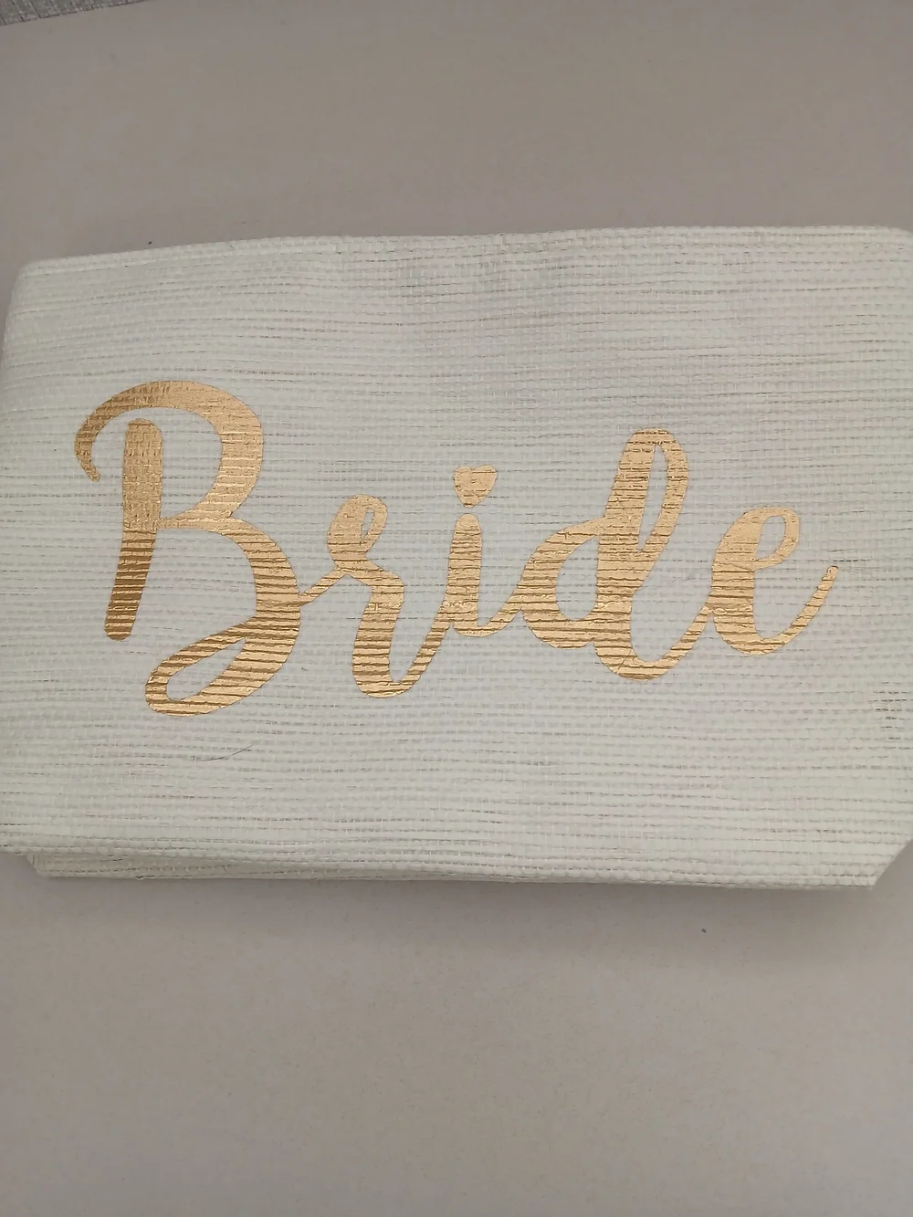 Shiraleah Cream Canvas Pouch with Gold Script and Pom Pom